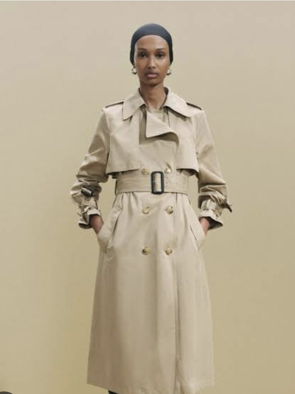 Zara Sand Double-Breasted Trench Coat with Belt